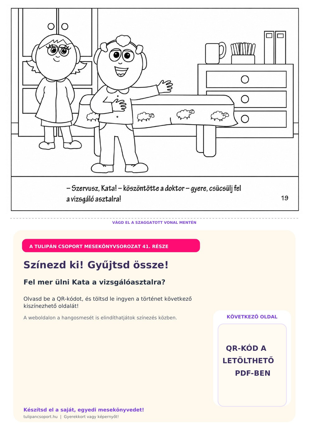 A doktor bácsi köszönti Katát – ingyenes nyomtatható színező óvodásoknak